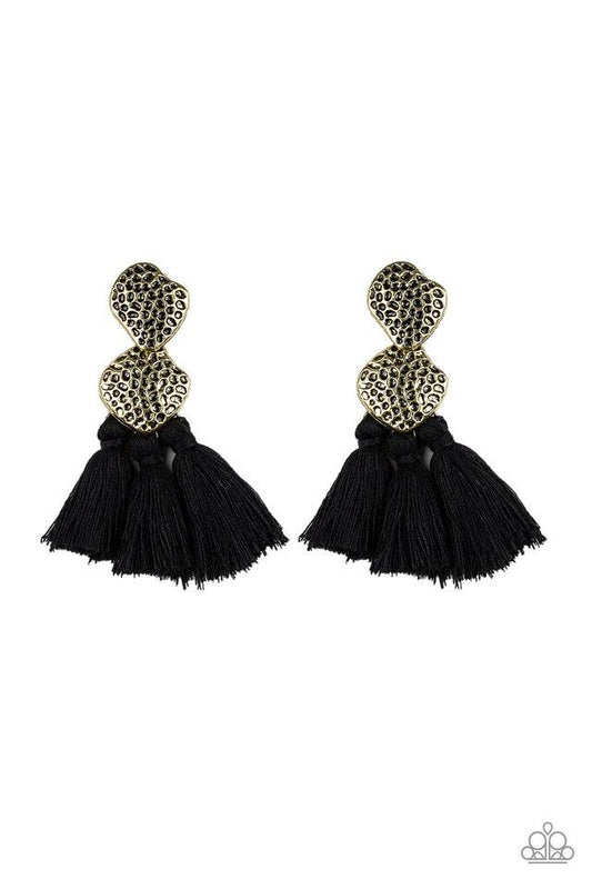 Paparazzi Earring ~ Tenacious Tassel - Black