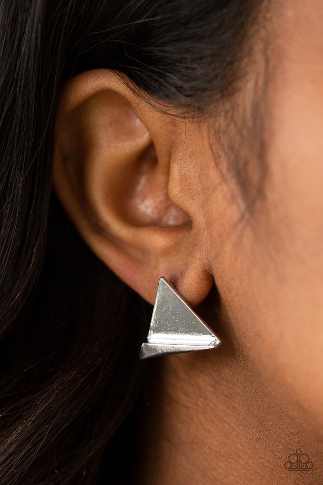 Die TRI-ing - Silver - Paparazzi Earring Image