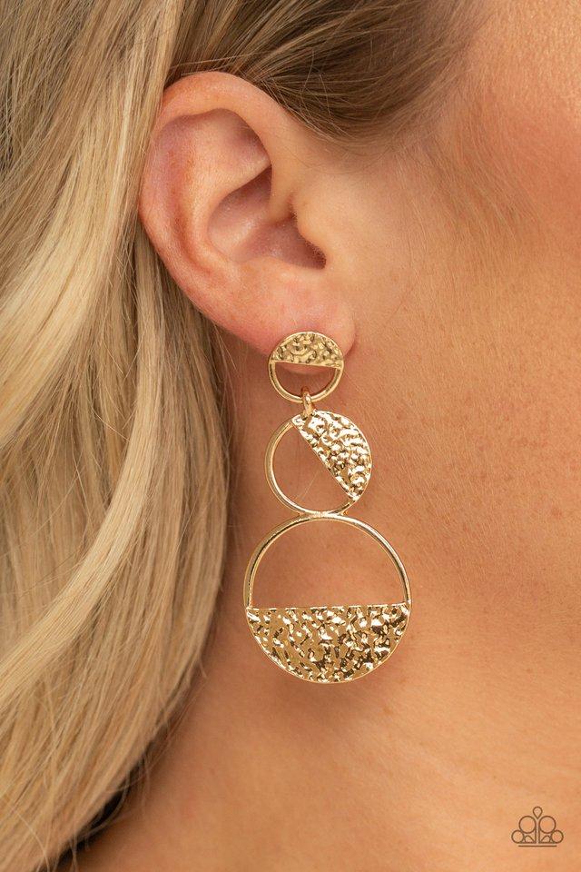 Paparazzi Earring ~ Triple Trifecta - Gold