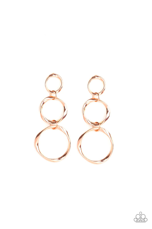 Paparazzi Earring ~ Three Ring Radiance - Copper