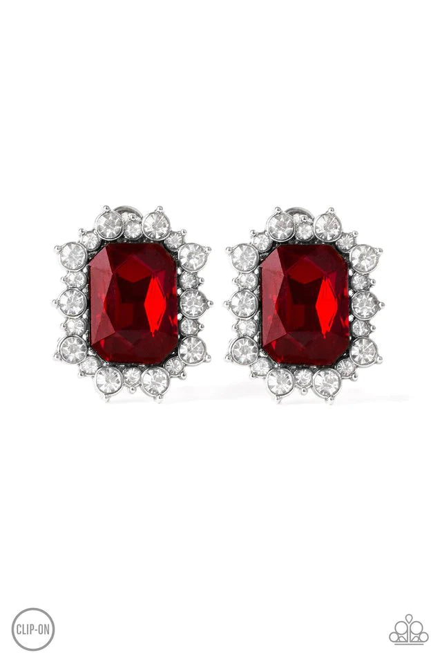 Paparazzi Earring ~ Prime Time Shimmer - Red