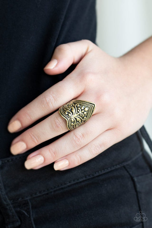 Fall Into VINE - Brass - Paparazzi Ring Image