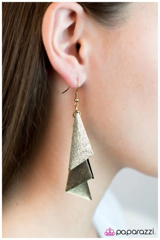 Paparazzi Earring ~ Take A Chance - Brass