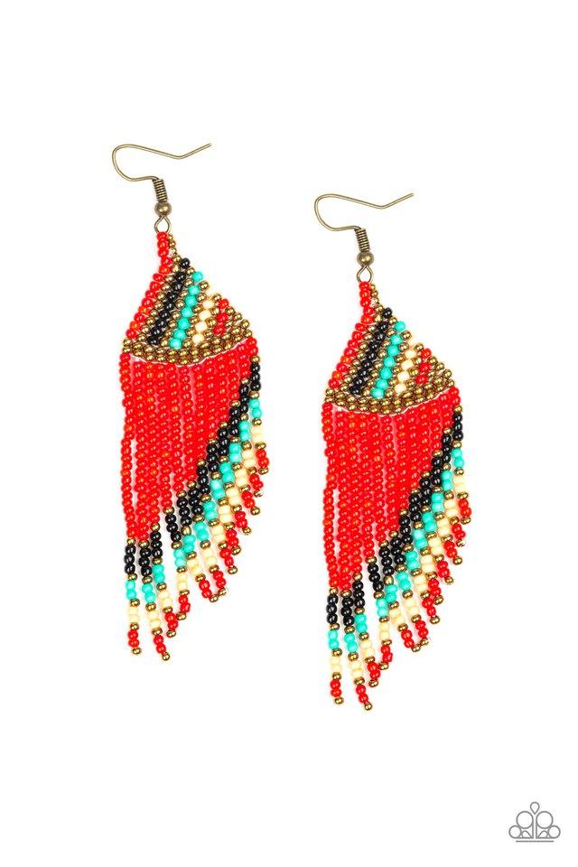 Paparazzi Earring ~ Bodaciously Bohemian - Red