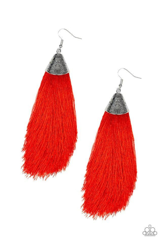 Paparazzi Earring ~ Tassel Temptress - Red