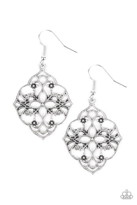 Paparazzi Earring ~ Garden Mandala - Silver