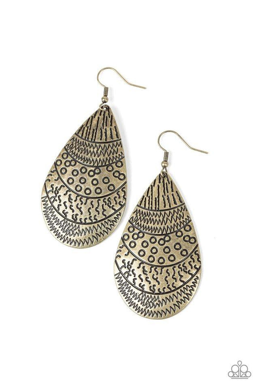 Paparazzi Earring ~ Safari Splash - Brass