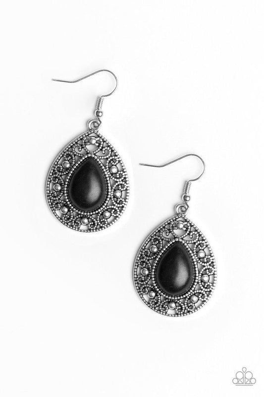 Paparazzi Earring ~ Stone Story - Black