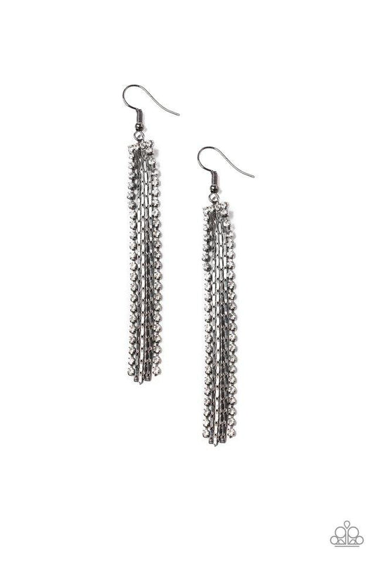 Paparazzi Earring ~ Starlit Tassels - Black