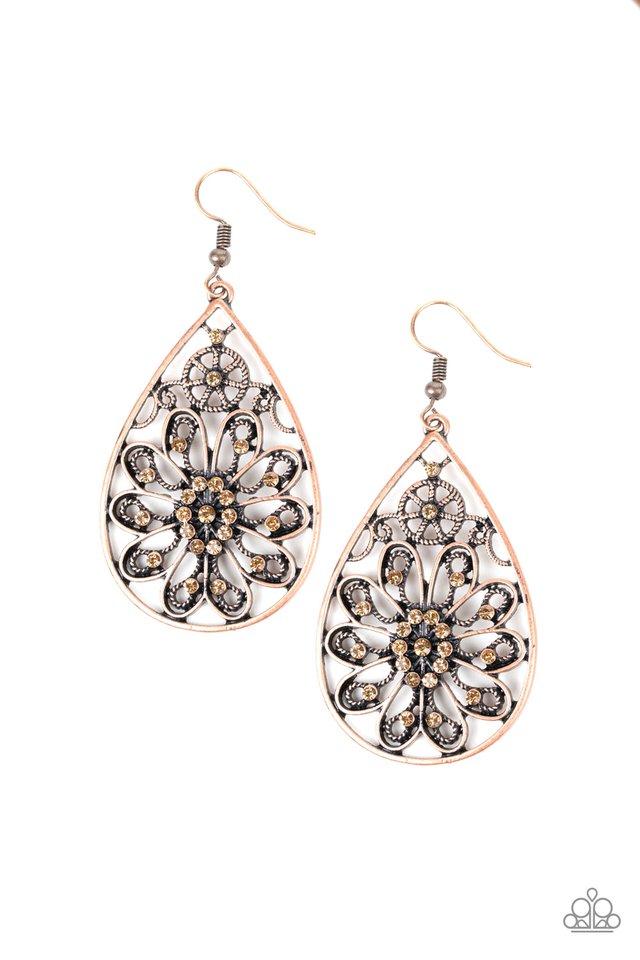 Paparazzi Earring ~ Flowering Finery - Copper