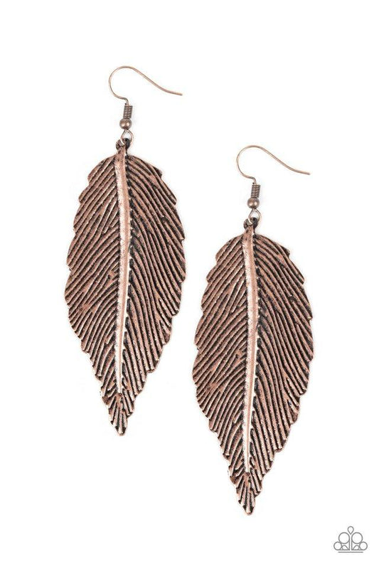 Paparazzi Earring ~ Lookin For A FLIGHT - Copper