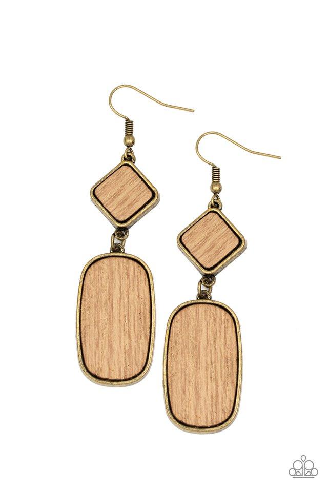 Paparazzi Earring ~ You WOOD Be So Lucky - Brass