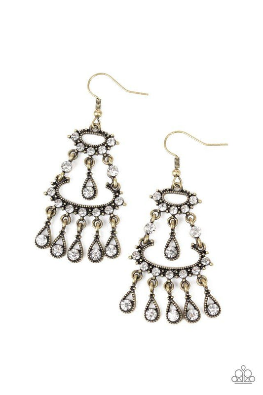 Paparazzi Earring ~ Chandelier Shimmer - Brass