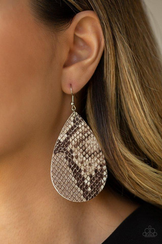 Paparazzi Earring ~ Hiss, Hiss - Brown