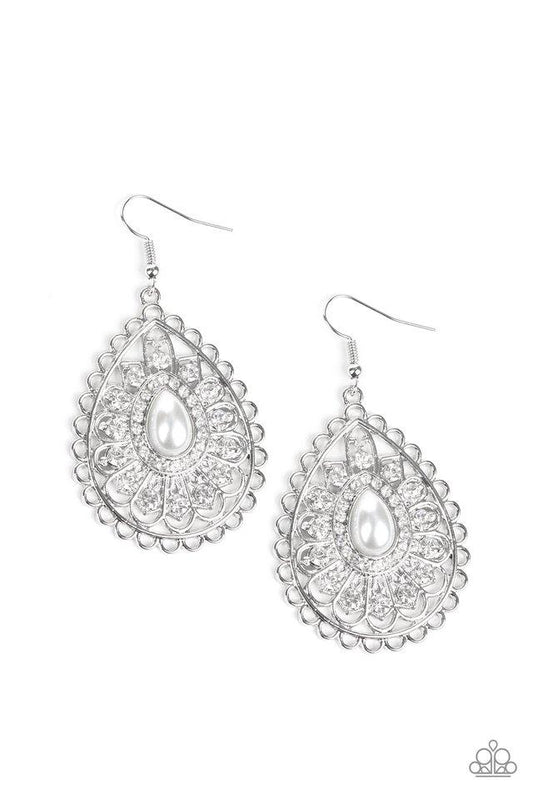 Paparazzi Earring ~ Glamour Grandeur - White