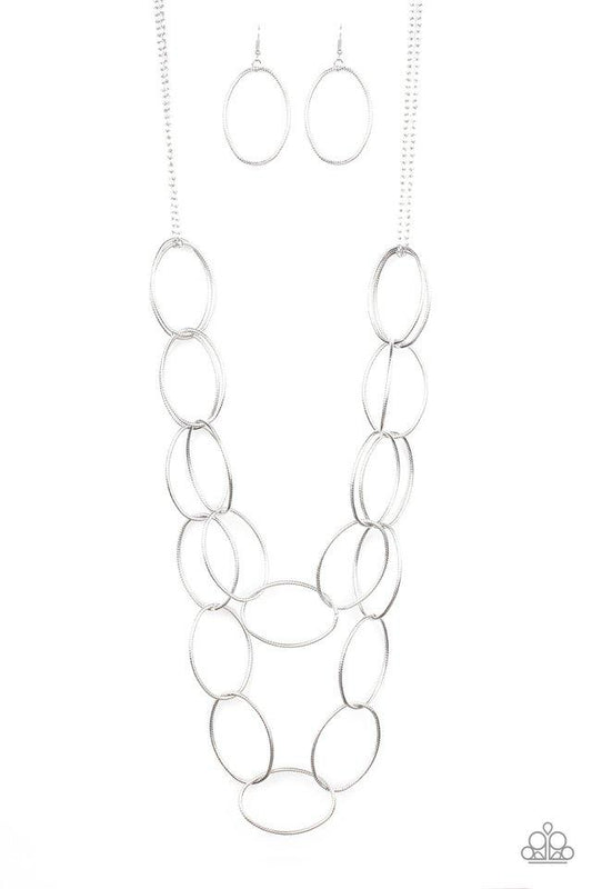 Paparazzi Necklace ~ Move On OVAL! - Silver