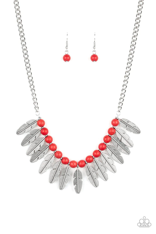 Collar Paparazzi ~ Plumas del desierto - Rojo