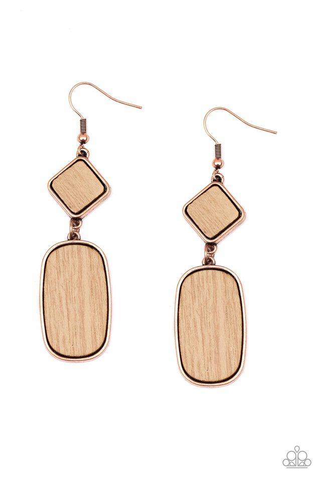 Paparazzi Earring ~ You WOOD Be So Lucky - Copper