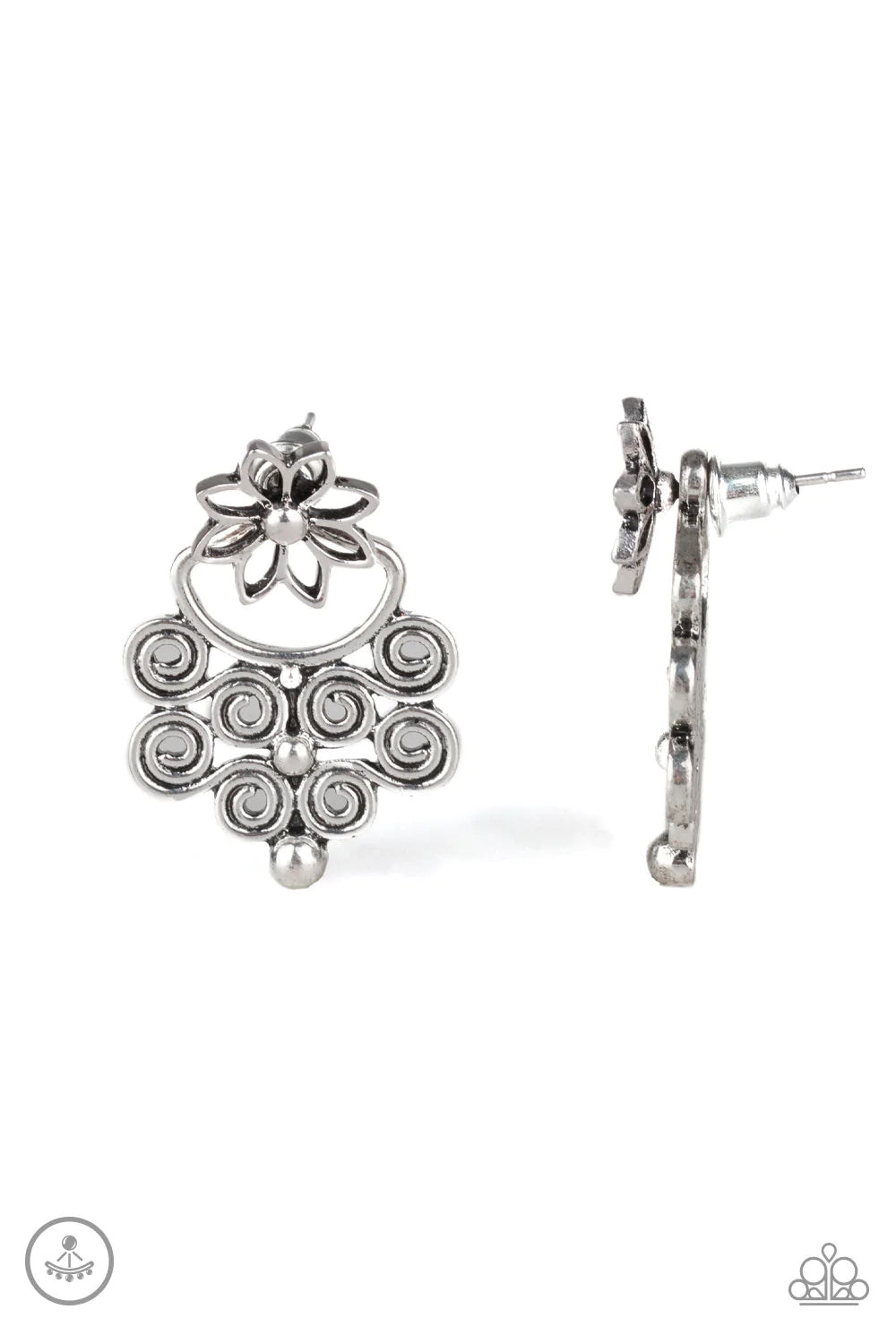 Paparazzi Earring ~ Garden Spindrift - Silver