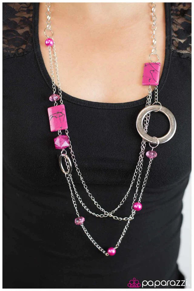 Paparazzi Necklace ~ Drizzled in Deco - Pink
