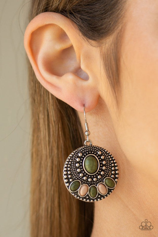 Sandstone Paradise - Green - Paparazzi Earring Image