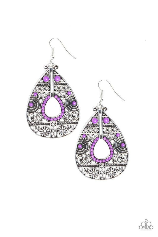 Paparazzi Earring ~ Malibu Gardens - Purple