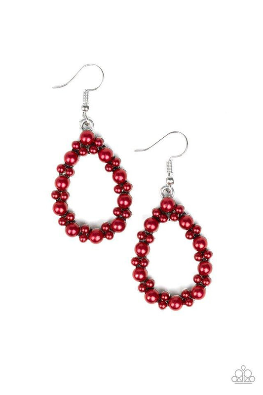 Paparazzi Earring ~ Pearl Spectacular - Red