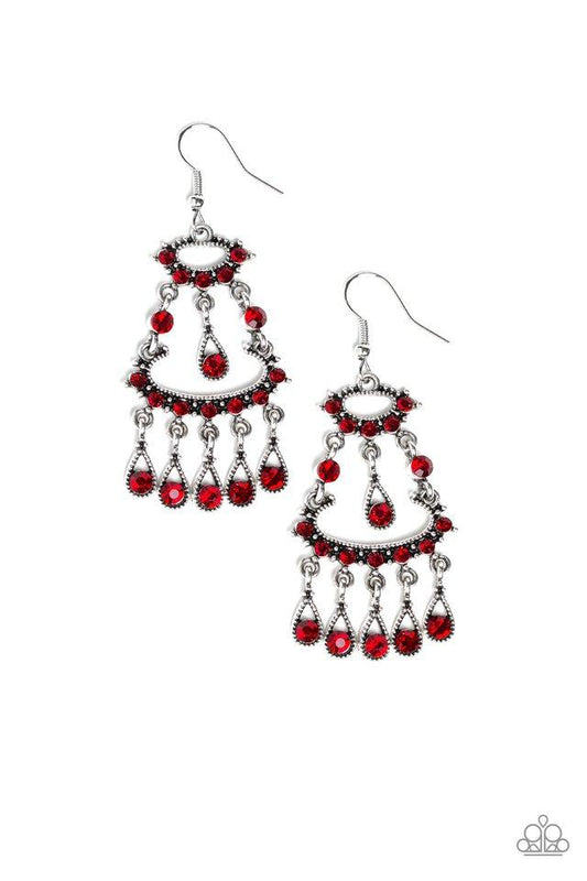 Paparazzi Earring ~ Chandelier Shimmer - Red