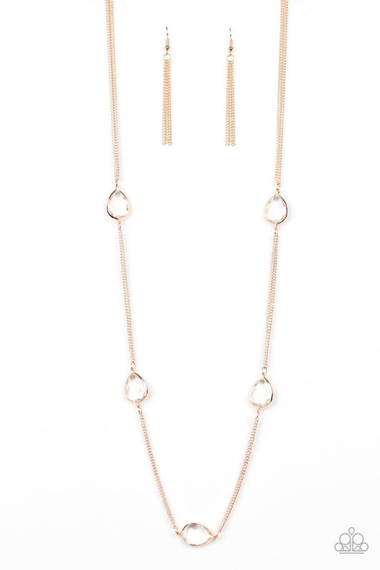 Teardrop Timelessness - Rose Gold - Paparazzi Necklace Image