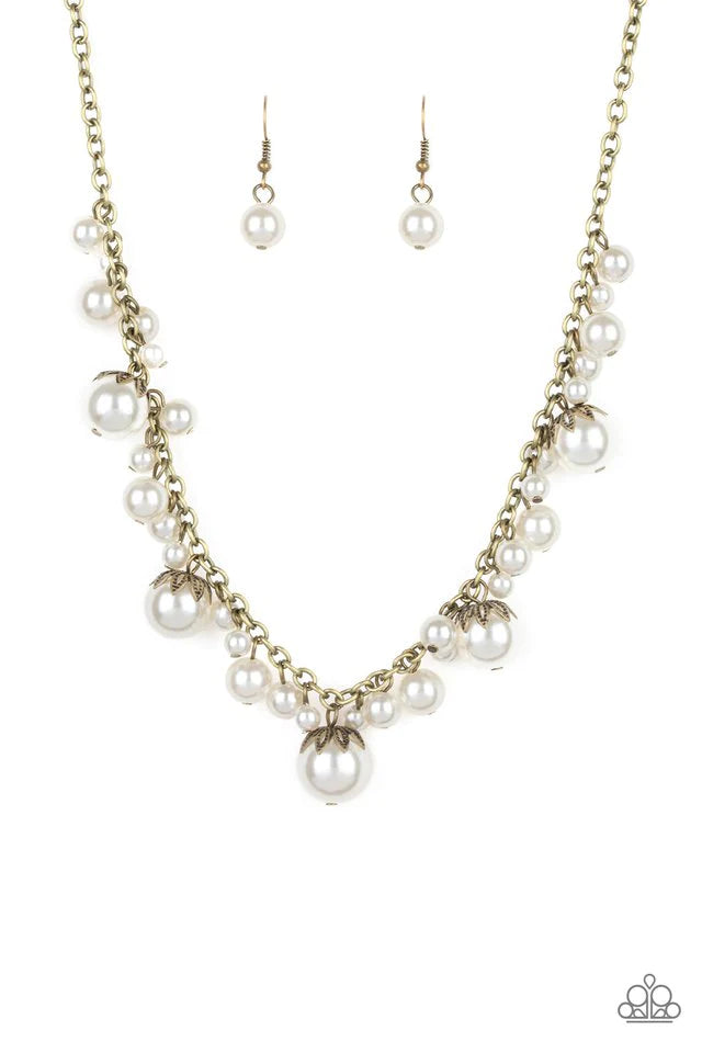 Paparazzi Necklace ~ Uptown Pearls - Brass