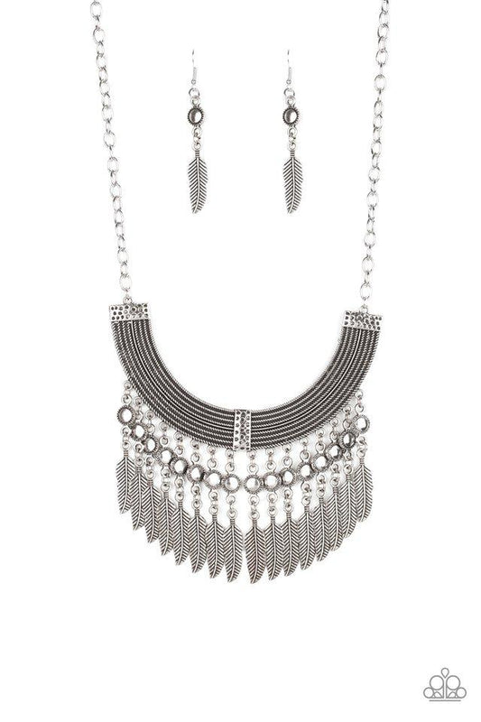 Paparazzi Necklace ~ Fierce in Feathers - Silver