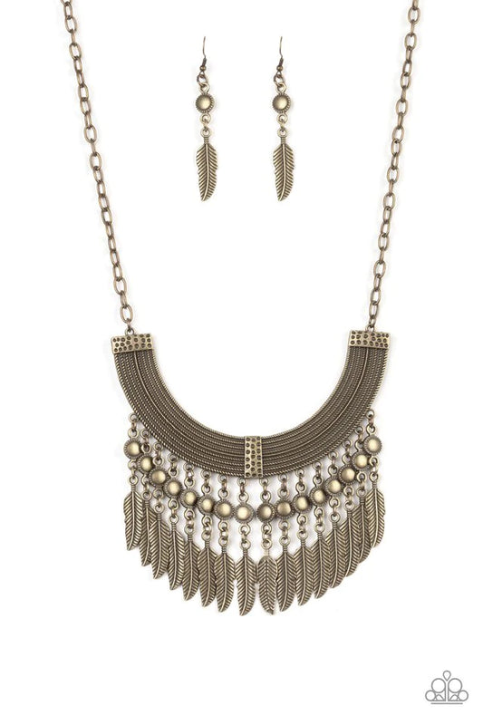 Paparazzi Necklace ~ Fierce in Feathers - Brass