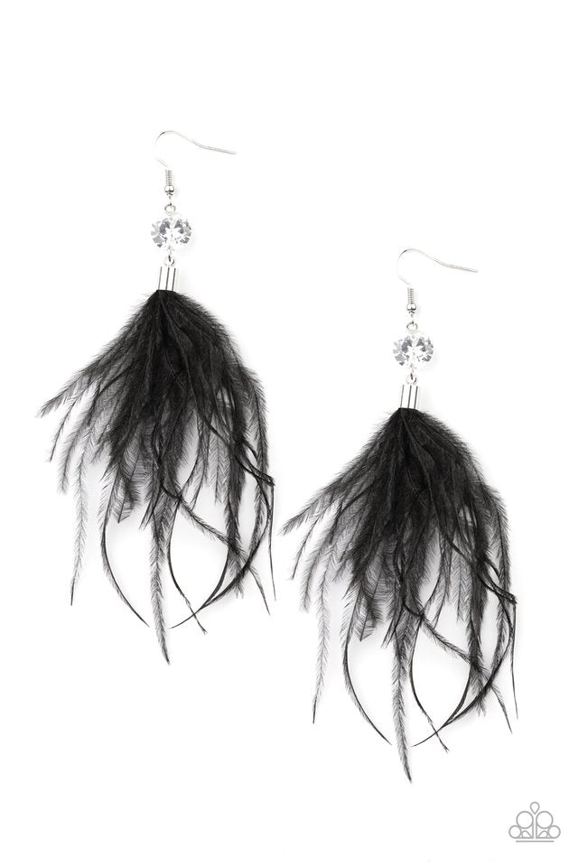 Feathered Flamboyance - Black - Paparazzi Earring Image