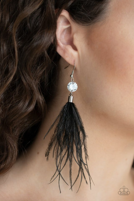 Feathered Flamboyance - Black - Paparazzi Earring Image