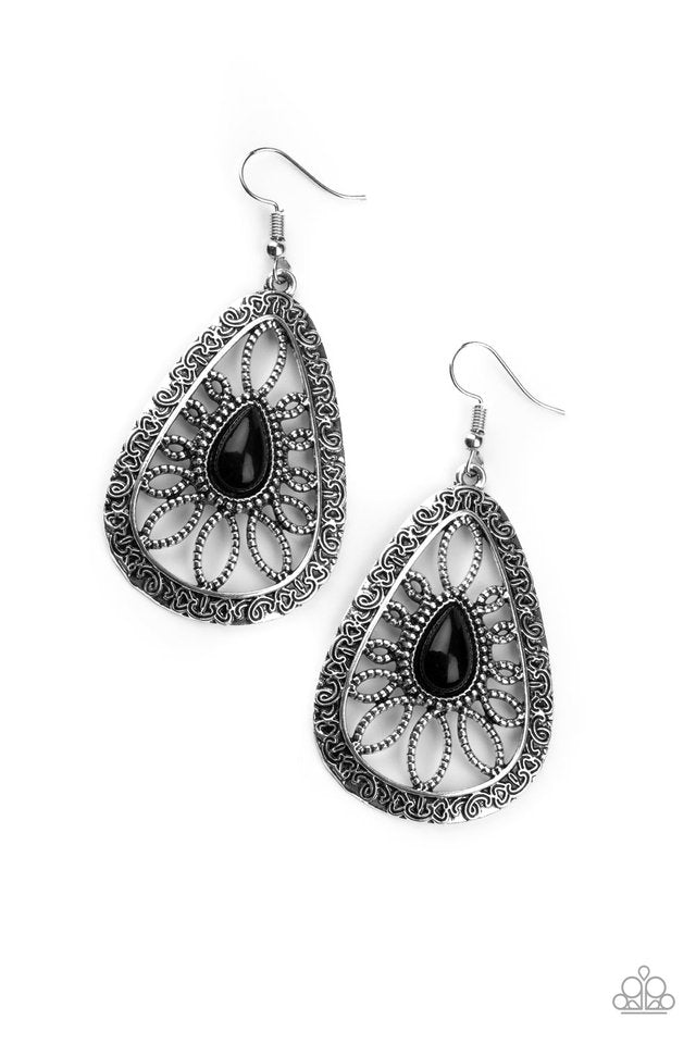 Floral Frill - Black - Paparazzi Earring Image