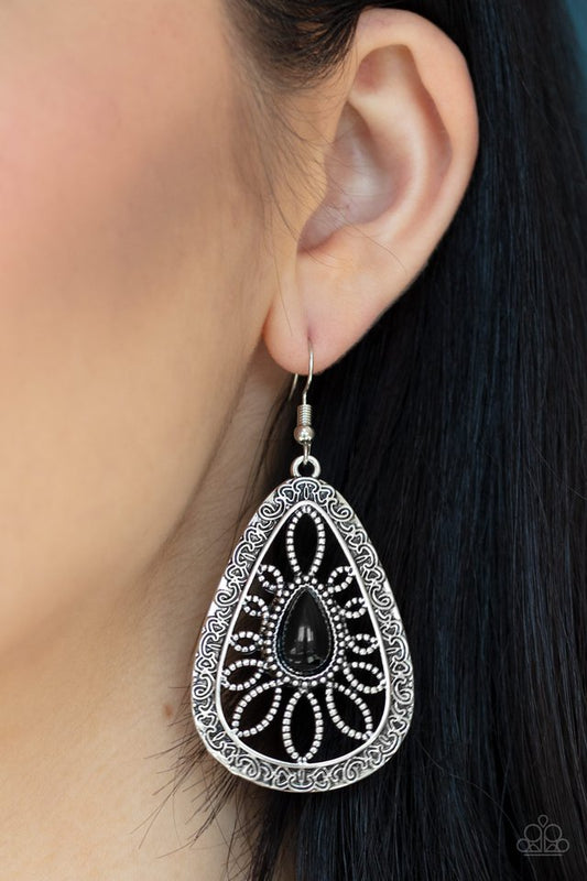 Floral Frill - Black - Paparazzi Earring Image