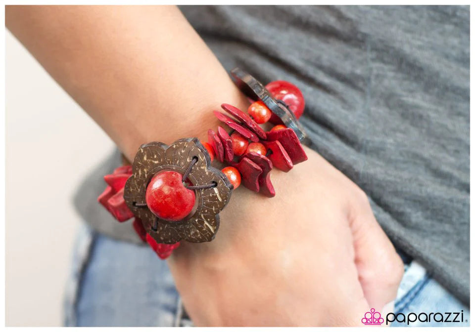 Paparazzi Bracelet ~ Its All WOOD - Red