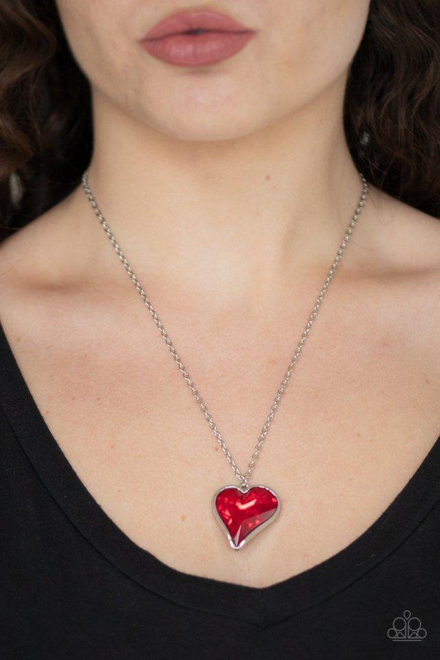 Paparazzi Necklace ~  Heart Flutter - Red