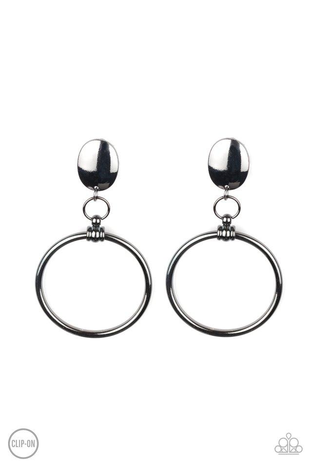 Paparazzi Earring ~ Jumping Through Hoops - Black