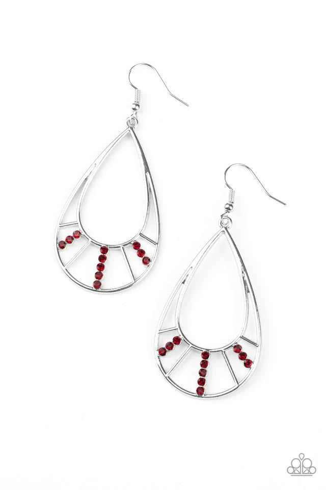 Paparazzi Earring ~ Line Crossing Sparkle - Red