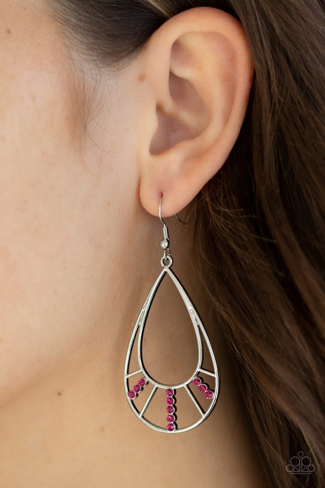 Line Crossing Sparkle - Pink - Paparazzi Earring Image