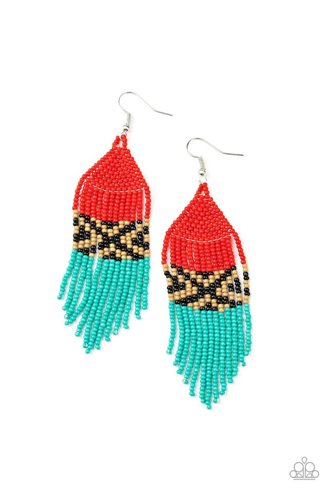 Paparazzi Earring ~ Beautifully BEADazzling- Red