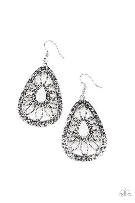 Paparazzi Earring ~ Floral Frill - White