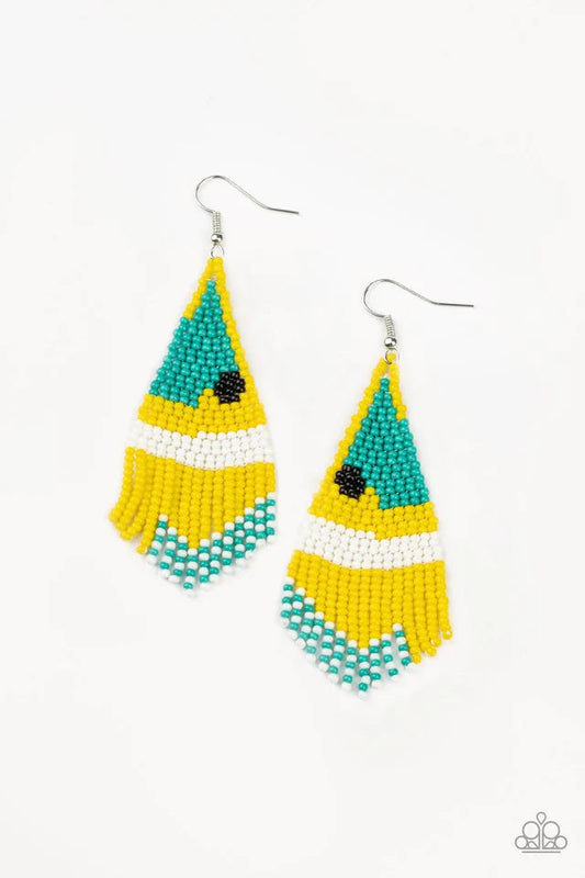 Paparazzi Earring ~ Brightly Beaded - Yellow