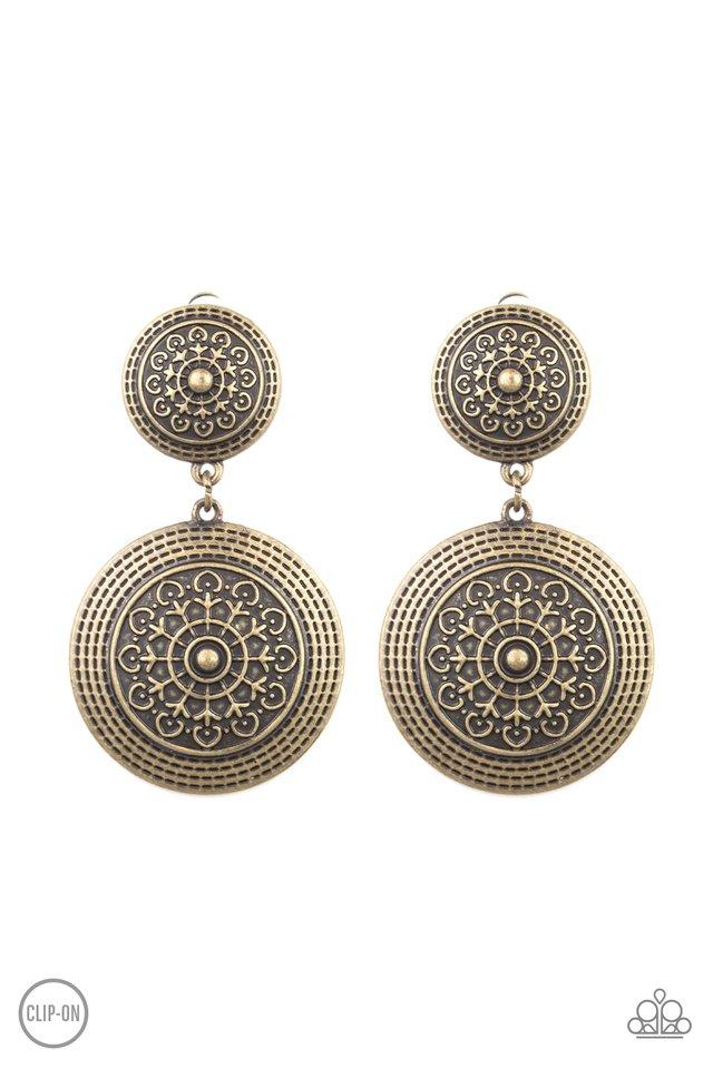 Paparazzi Earring ~ Magnificent Medallions - Brass