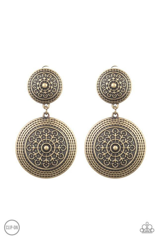 Paparazzi Earring ~ Magnificent Medallions - Brass