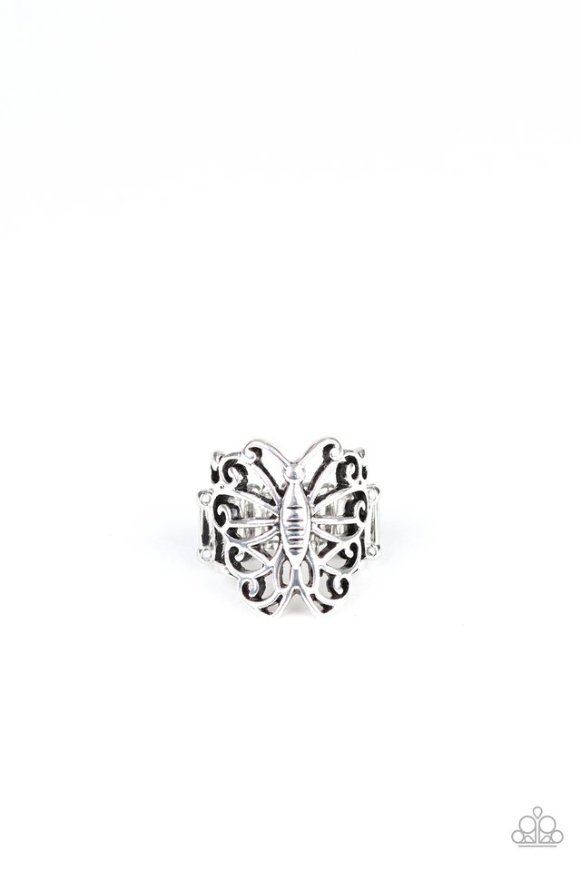 Wouldnt Hurt a BUTTERFLY - Silver - Paparazzi Ring Image