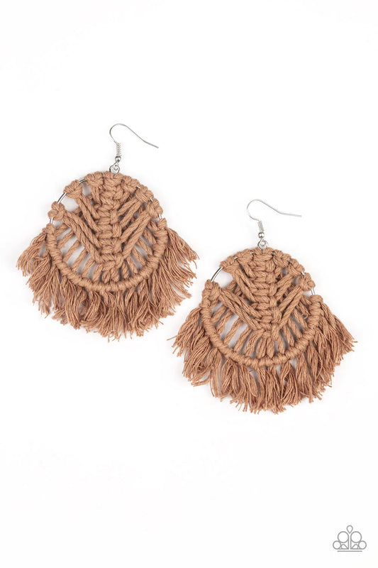 Paparazzi Earring ~ All About MACRAME - Brown