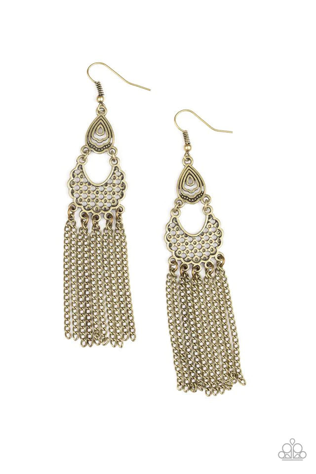 Paparazzi Earring ~ Insane Chain - Brass