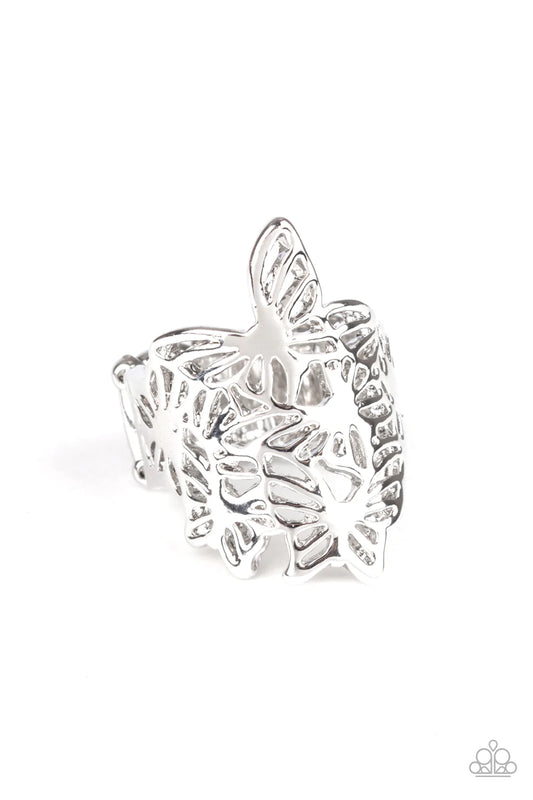 Paparazzi Ring ~ Banded Butterflies - Silver